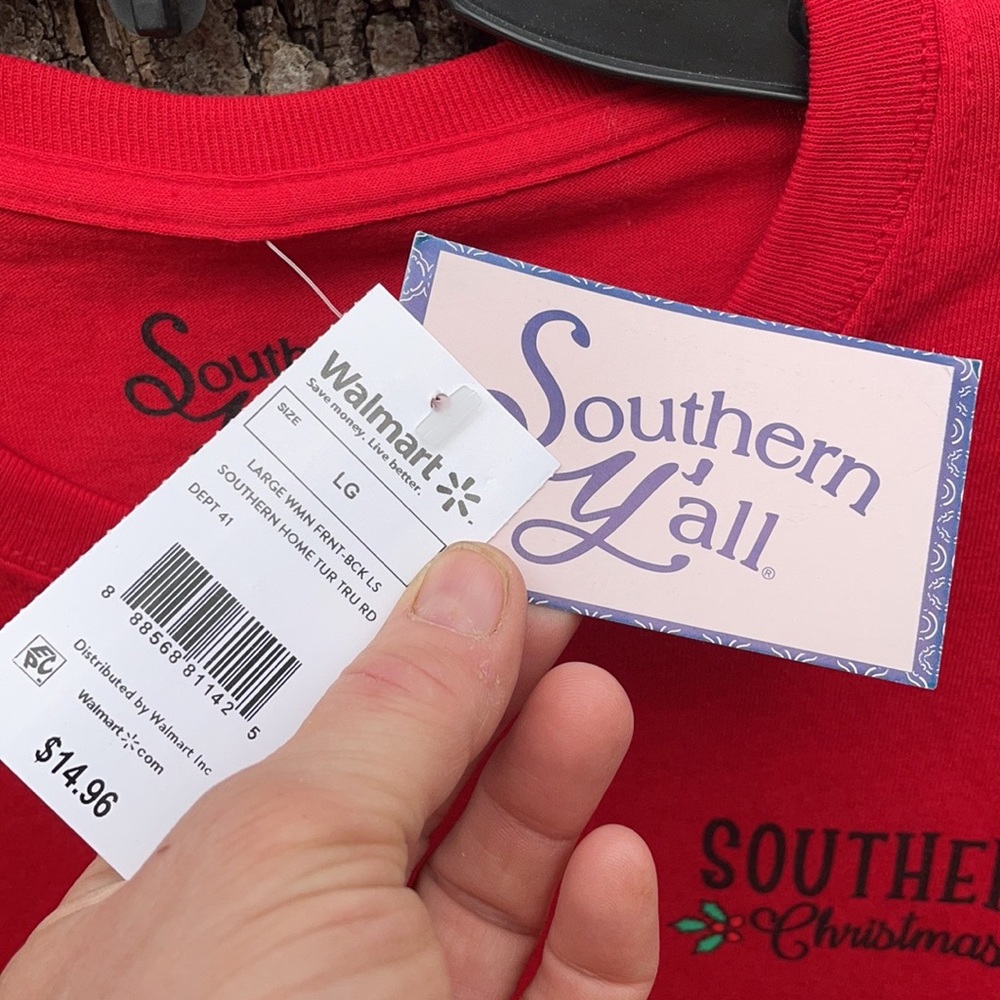 NWT Southern Y’all Christmas Red LS Tee Turtle There’s No Place Like Home L